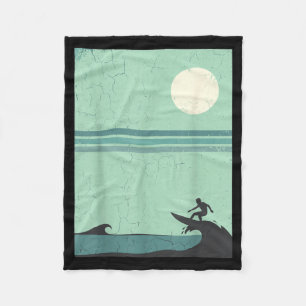 Retro Surfer Wave Moon Surfing Lover Beach Ocean Fleece Blanket
