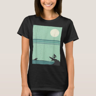 Retro Surfer Wave Moon Surfing Lover Beach Ocean T-Shirt