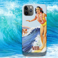 Retro Surfer Waves Summer Blue Monogram