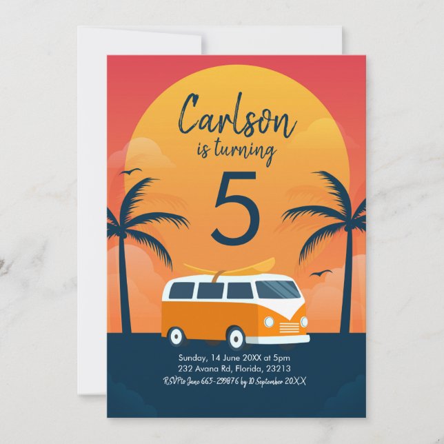 Retro Surfing Birthday Invitation (Front)