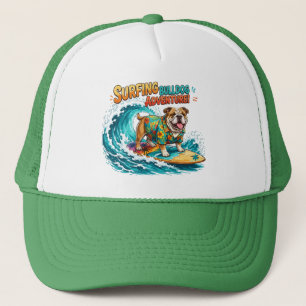 Retro Surfing Bulldog Adventure - Vintage Beach  Trucker Hat