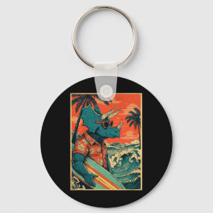 Retro Surfing Dinosaur Hawaii Summer Triceratops S Key Ring