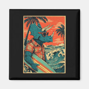 Retro Surfing Dinosaur Hawaii Summer Triceratops S Magnet