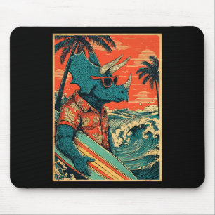 Retro Surfing Dinosaur Hawaii Summer Triceratops S Mouse Pad