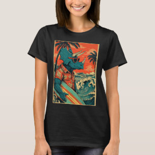 Retro Surfing Dinosaur Hawaii Summer Triceratops S T-Shirt