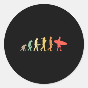 Retro Surfing Evolution Gift For Surfers Classic Round Sticker