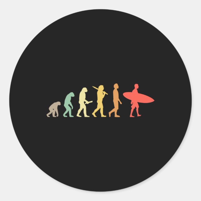 Retro Surfing Evolution Gift For Surfers  Classic Round Sticker (Front)
