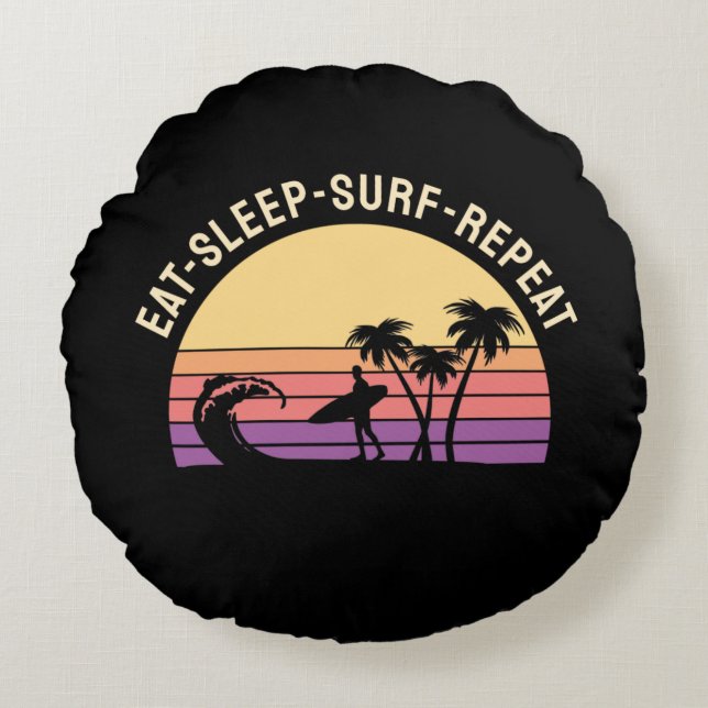 Retro Surfing Round Cushion (Front)