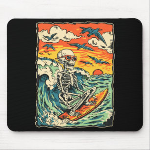 Retro Surfing Skeleton Surfer Riding Wave Gothic Mouse Pad