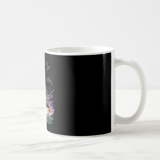 Retro Surfing Skeleton Surfer Riding Wave Sunset Coffee Mug (Right)