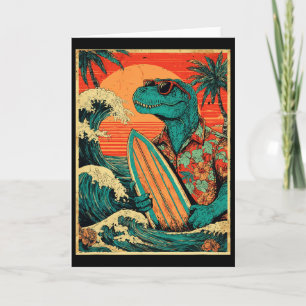 Retro Surfing Tyrannosaurus Hawaiian Summer Dinosa Card