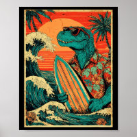 Retro Surfing Tyrannosaurus Hawaiian Summer Dinosa