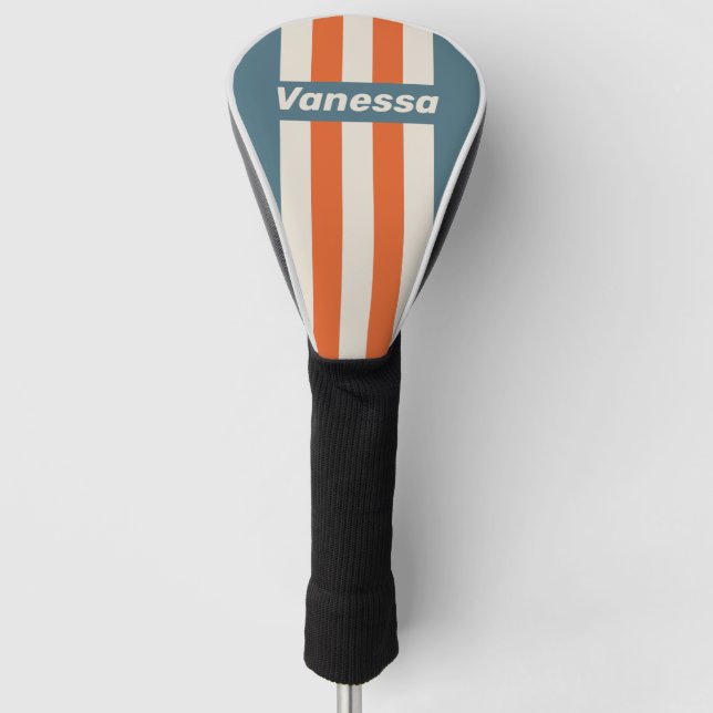 Retro Surfside Pin Stripes with Name Golf Head Cover (Front)