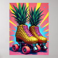 Retro Surreal Pineapple Roller Skates Pop Art