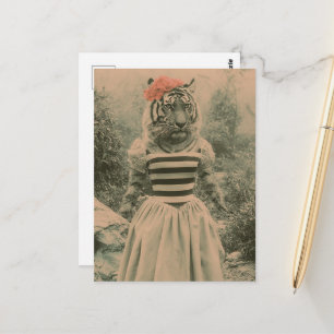 Retro Surreal Tiger in a Dress Fantasy Fashion Postcard