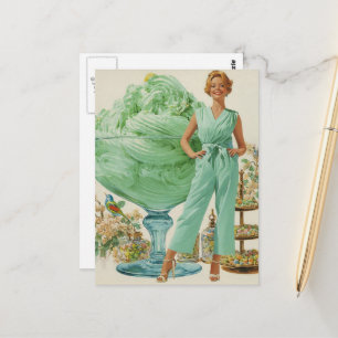 Retro Surreal Woman and Sweets Postcard