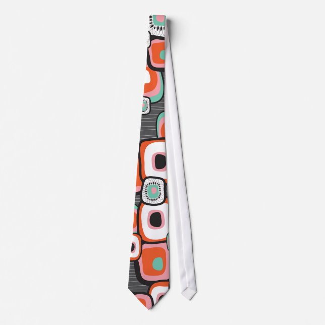 Retro Sushi Flower Squares Custom Tie (Front)