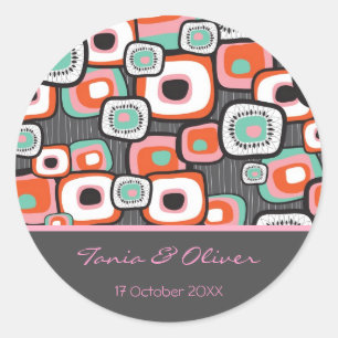 Retro Sushi Flower Squares Fun Wedding Stickers