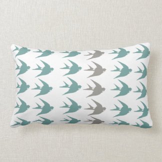 Retro Swallow Bird Pattern in Blue, Grey & White Lumbar Cushion