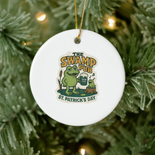Retro Swamp Pub Frog St.Patrick's Day Ceramic Ornament