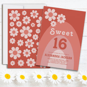 Retro Sweet 16 Birthday Party Orange Invitation