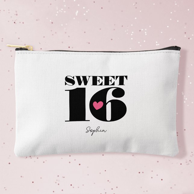 Retro Sweet 16 Birthday Personalised Name White Accessory Pouch (Creator Uploaded)