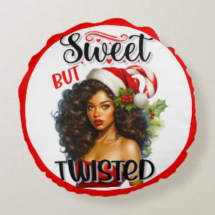 Retro Sweet but Twisted Christmas Pinup Round Cushion