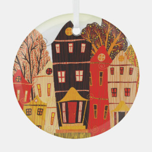 Retro Sweet Home Poster: Cartoon Houses Glass Tree Decoration