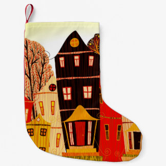 Retro Sweet Home Poster: Cartoon Houses Small Christmas Stocking