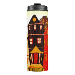 Retro Sweet Home Poster: Cartoon Houses Thermal Tumbler