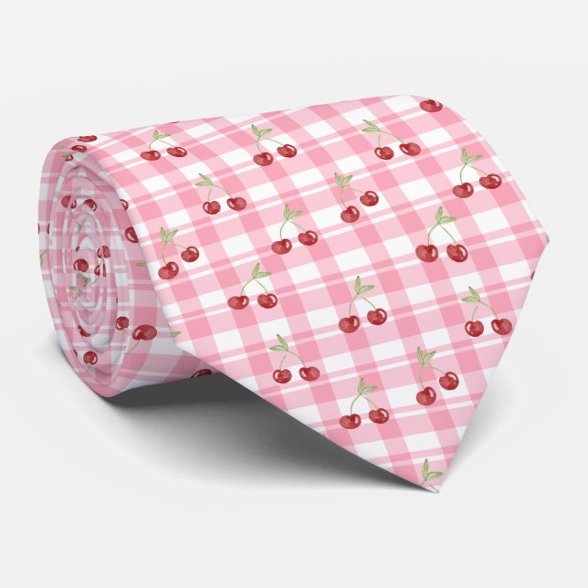 Retro Sweet Red Cherry Pattern Tie (Rolled)