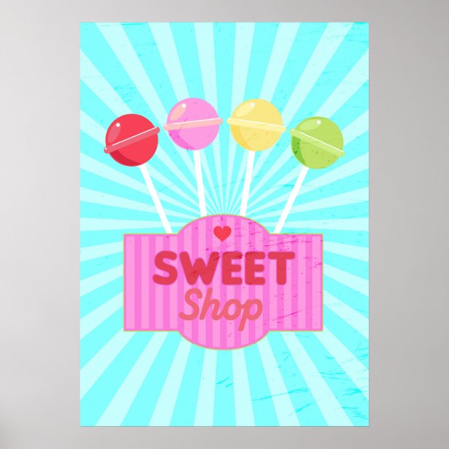 Retro Sweet Shop Pastel Candy Lollipops Poster (Front)
