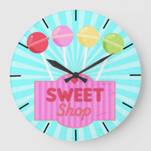 Retro Sweet Shop Pastel Coloured Candy Lollipops Large Clock