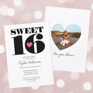 Retro Sweet Sixteen Birthday Party Photo White Invitation