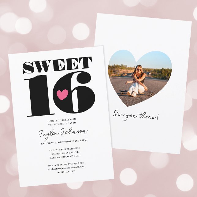 Retro Sweet Sixteen Birthday Party Photo White Invitation (Creator Uploaded)