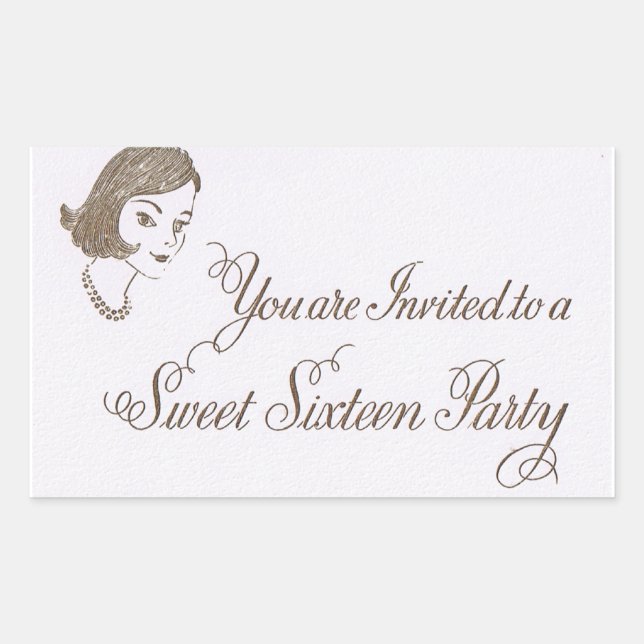 Retro Sweet Sixteen Party Invite Rectangular Sticker (Front)