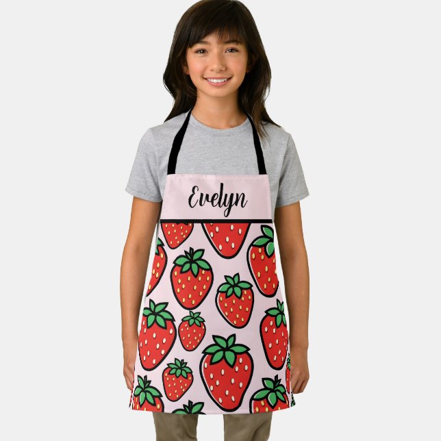 Retro Sweet Strawberry Cartoon Personalised Apron (Insitu)