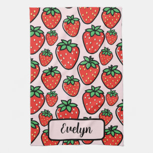 Retro Sweet Strawberry Cartoon Personalised Tea Towel