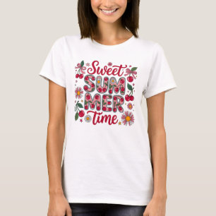 Retro Sweet Summer Time Cherries Daisies Coquette T-Shirt