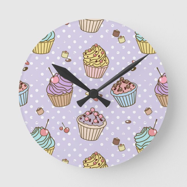 Retro Sweets Pattern Round Clock (Front)