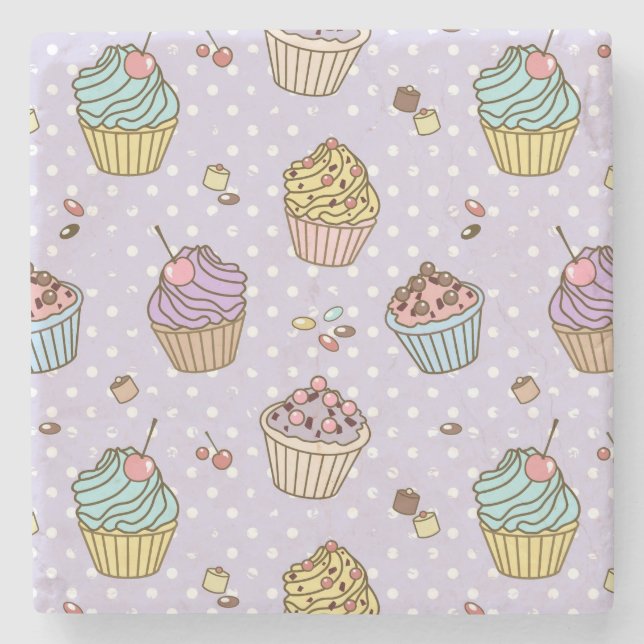 Retro Sweets Pattern Stone Coaster (Front)