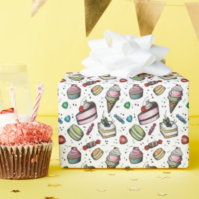 Retro Sweets- White Wrapping Paper (Birthday Party)