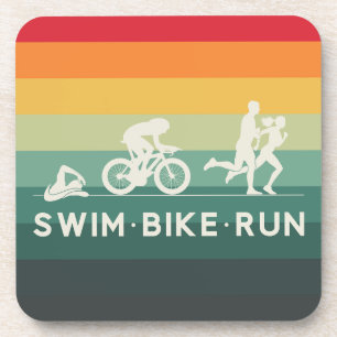 Retro Swim Bike Run Triathlon Icon Series  Coaster