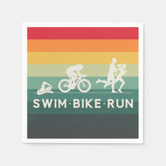 Retro Swim Bike Run Triathlon Icon Series  Napkin (Front)