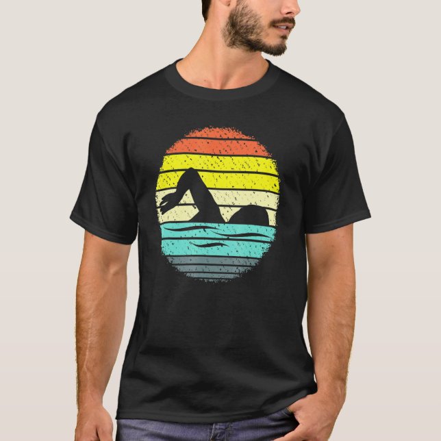 Retro Swimmer Silhouette Swimming Water Sport Athl T-Shirt (Front)