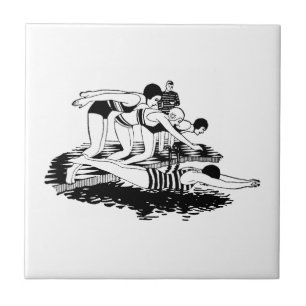 Retro Swimmers Ceramic Tile