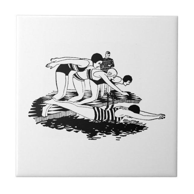 Retro Swimmers Ceramic Tile (Front)
