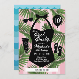Retro Swimsuit Birthday Pool Party Invite (Pink)