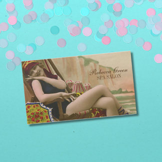 retro swimsuit fashion beauty tanning salon business card