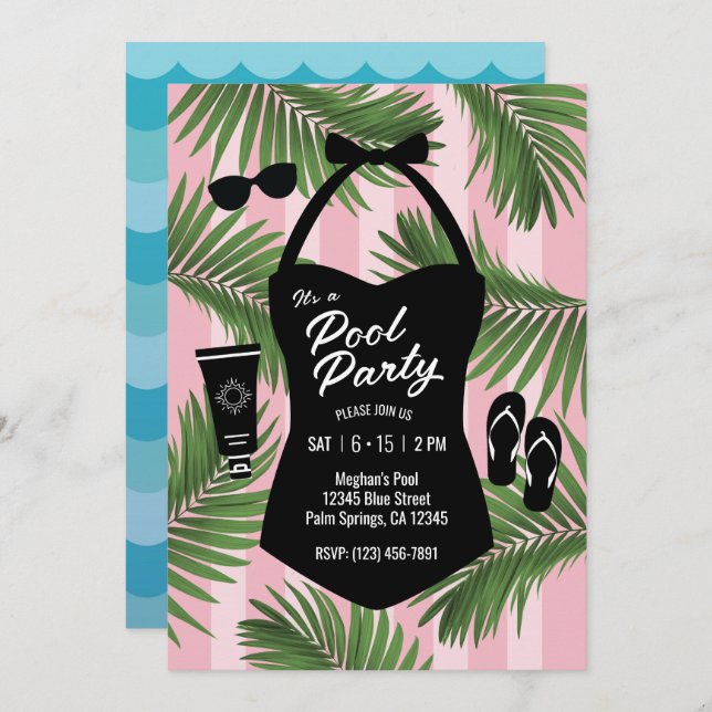 Retro Swimsuit Pool Party Invitation (Front/Back)